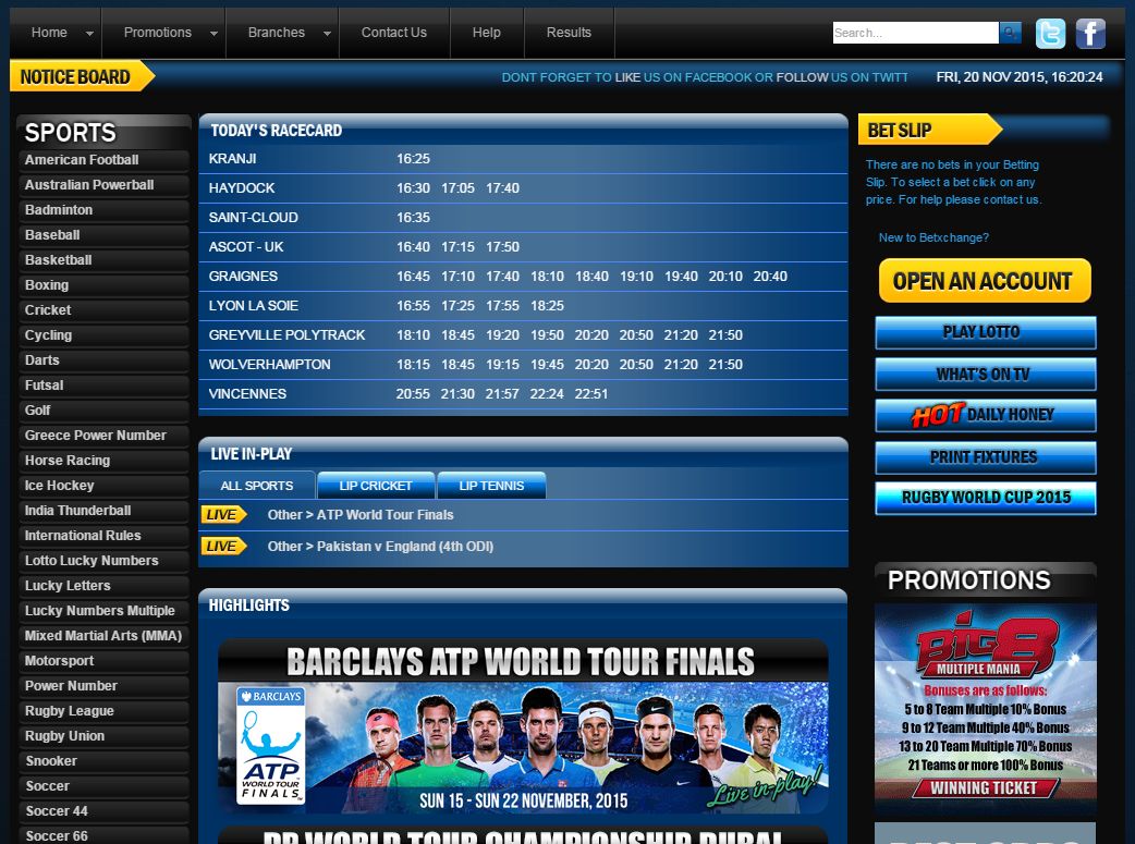 Screenshot of metrics of sports betting website