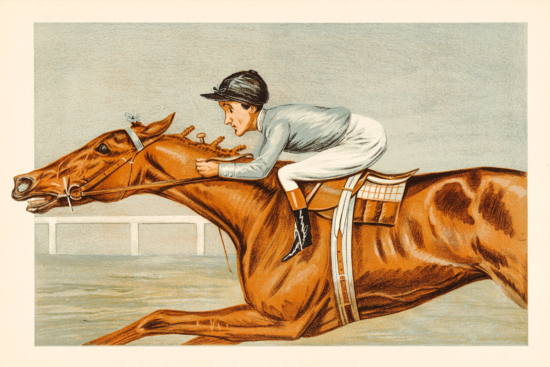 Painting of a jockey riding a horse